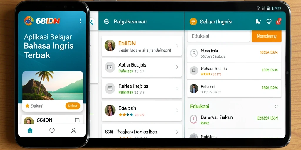 Tampilan antarmuka aplikasi 68IDN yang ramah pengguna untuk belajar Bahasa Inggris.