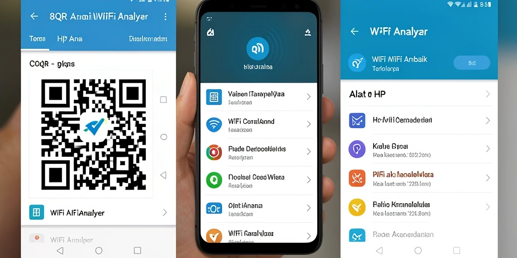 Screenshot antarmuka aplikas WiFi Analyzer 8QR yang menampilkan informasi sinyal.