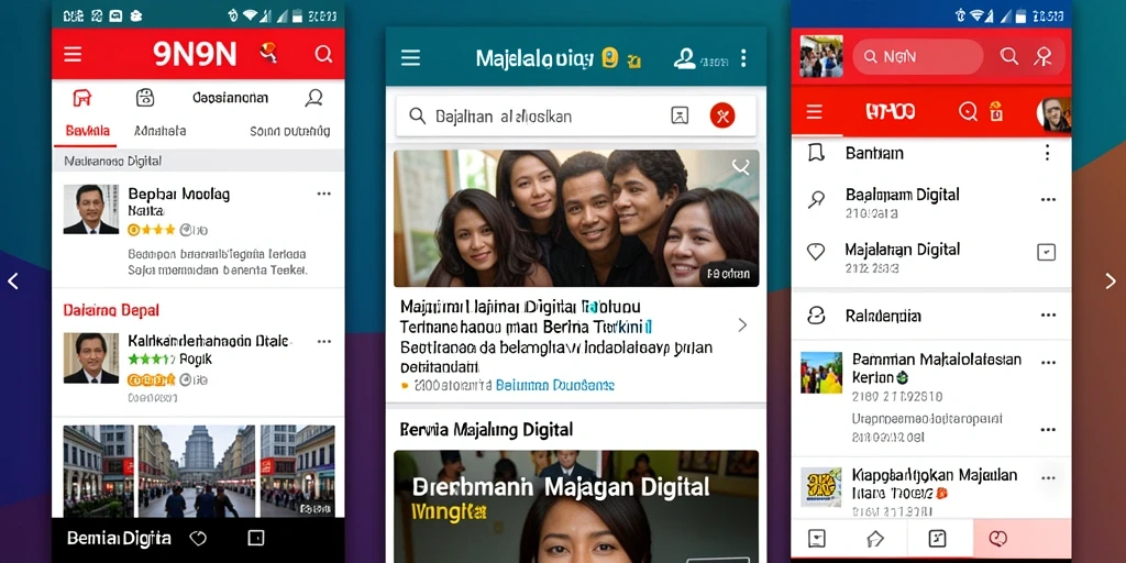Antarmuka aplikasi 9N9N yang menarik untuk majalah digital.