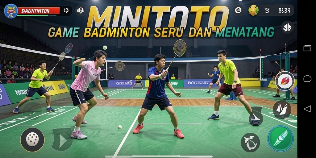 Antarmuka game MINITOTO yang menarik dan penuh aksi badminton.