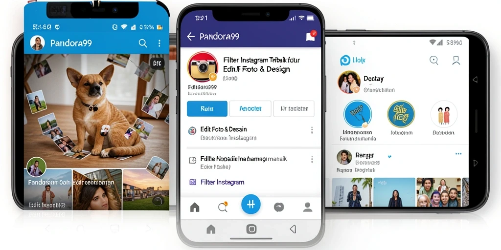 Antarmuka PANDORA99 dengan berbagai pilihan filter Instagram.