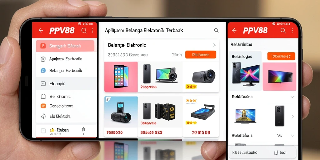Tampilan antarmuka pengguna aplikasi PPV88 untuk belanja Elektronik.